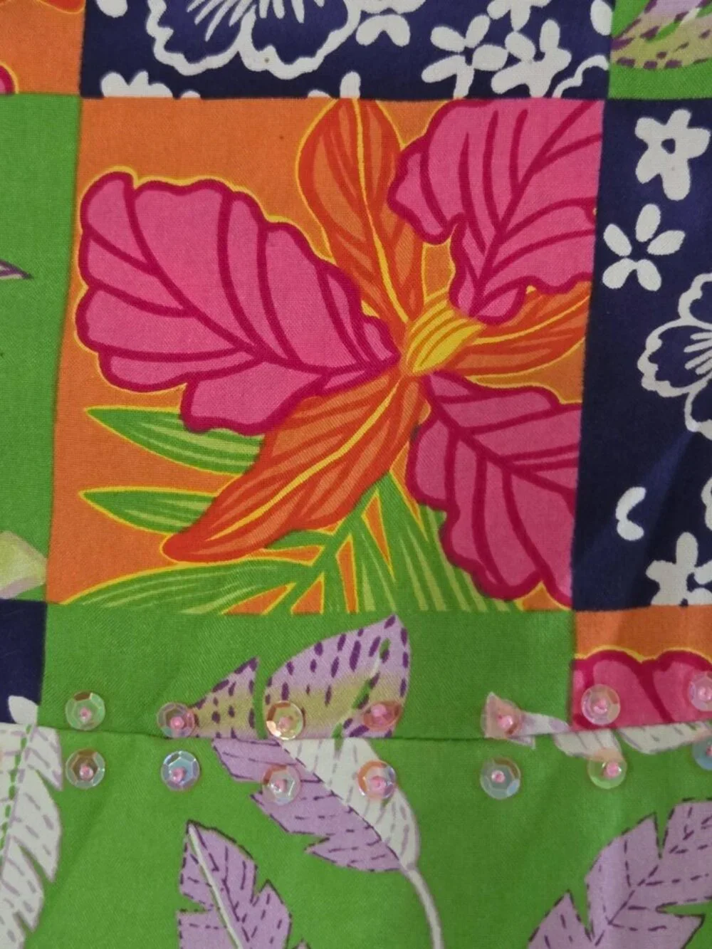 VTG Bamboo Traders Silk Tropical Floral Patchwork Skort Sequins Y2K - Size‎ 8